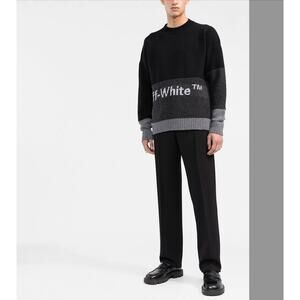 Off White Wool Black & Gray Colorblock Crew Neck Sweater Jumper XL